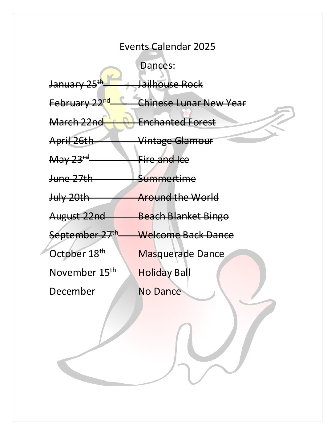 Ballroom Dance Schedule